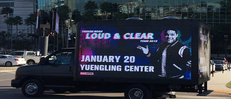 digital LED truck parking in front of Amalie Arena